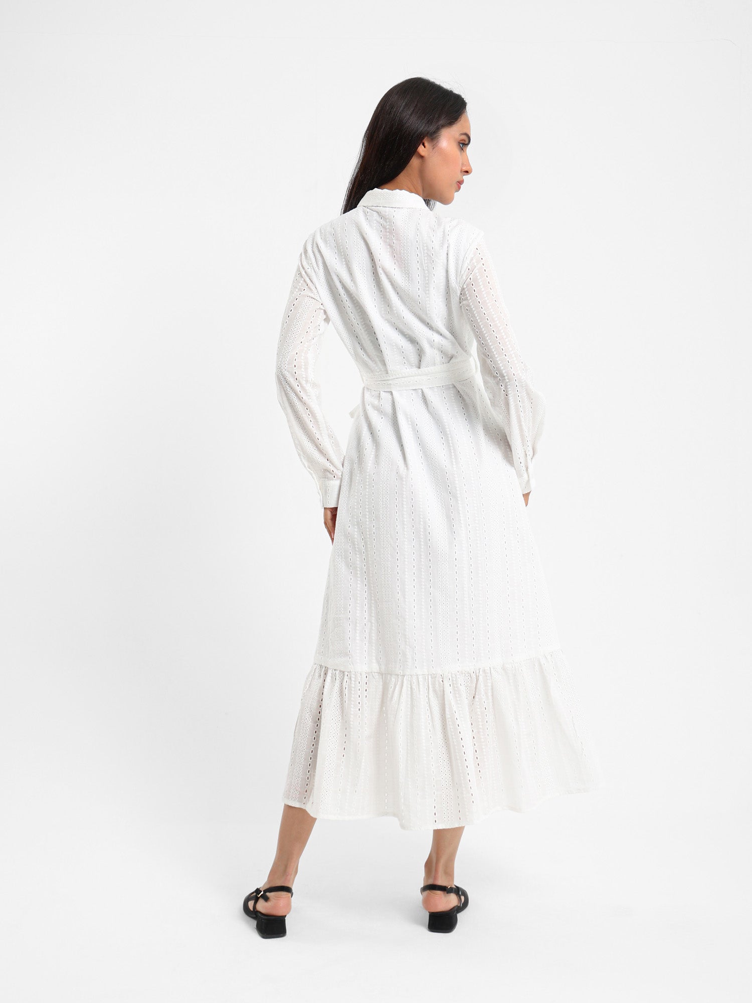 Button-Front Midi Broderie Dress
