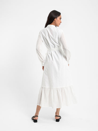 Button-Front Midi Broderie Dress