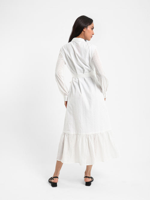 Button-Front Midi Broderie Dress
