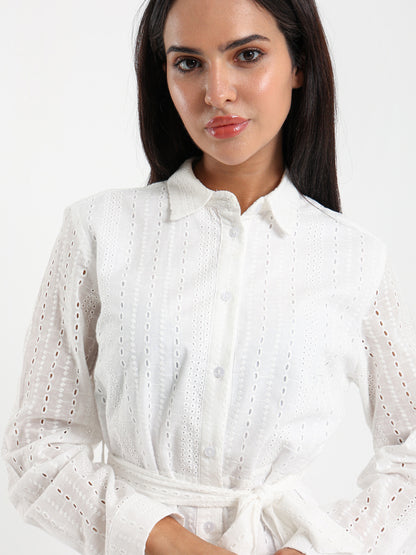 Button-Front Midi Broderie Dress