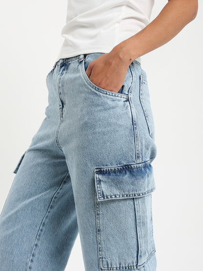 Wide Leg Cargo Denim Jeans