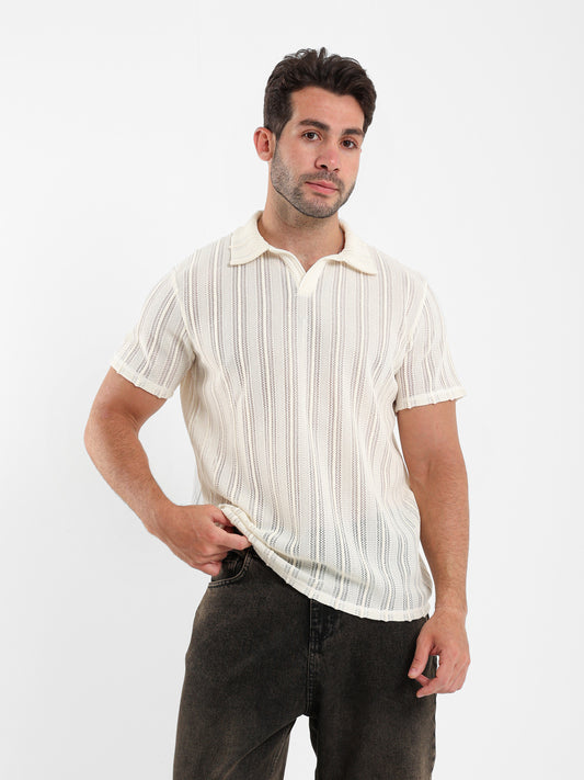 Textured Knitted Polo Shirt