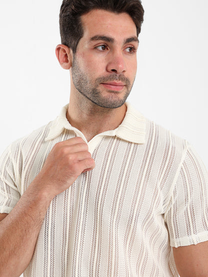 Textured Knitted Polo Shirt