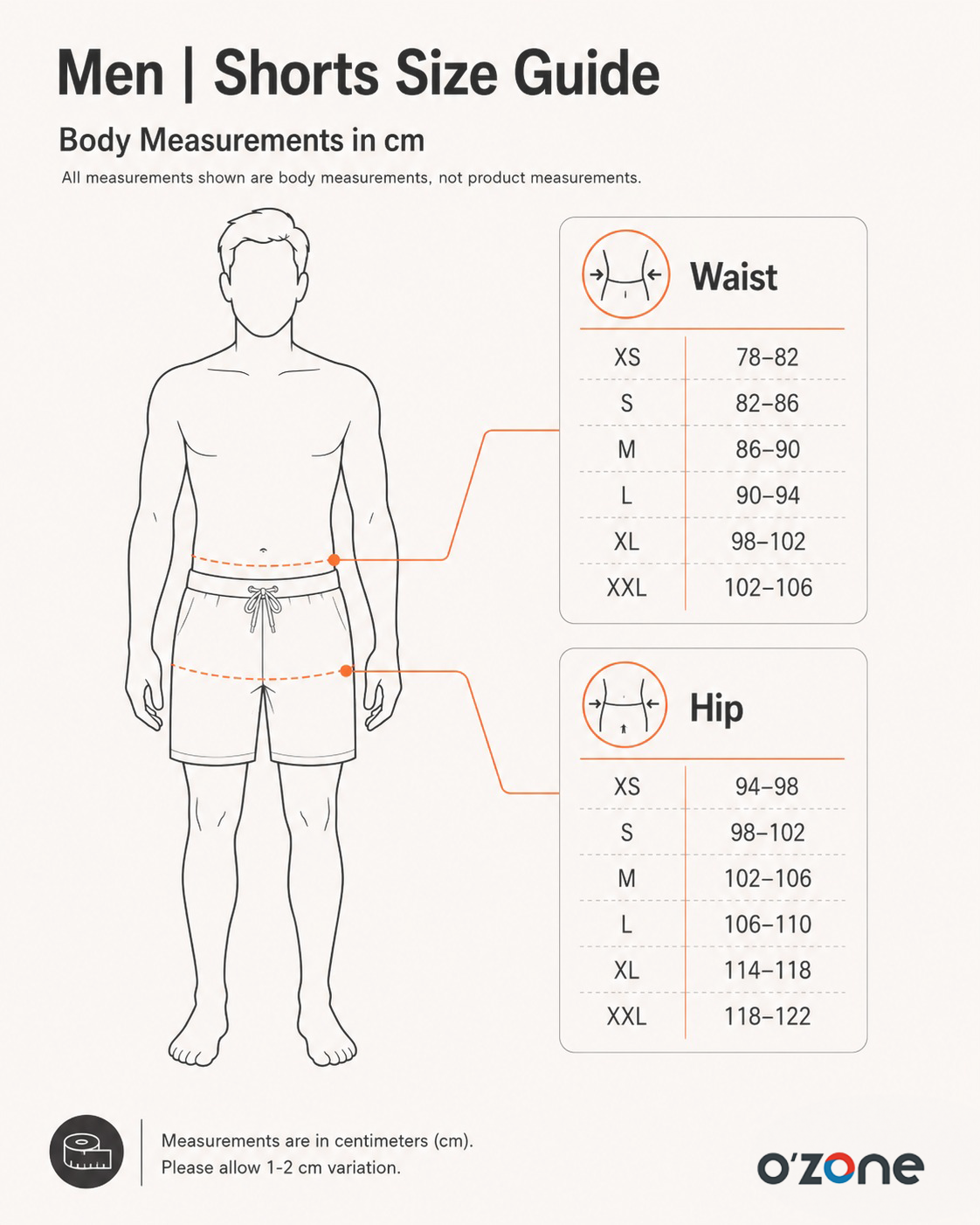 Men | Shorts Size Guide