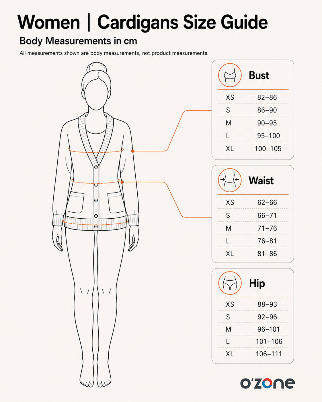 Women | Cardigans Size Guide