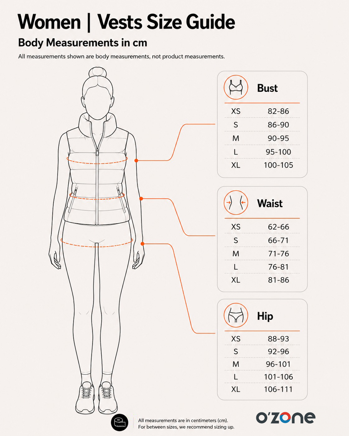 Women | Vests Size Guide