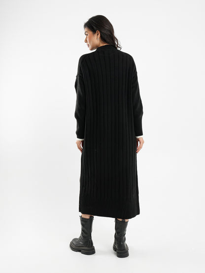 High Neck Midi Dress with Tone-to-Tone Cuffs